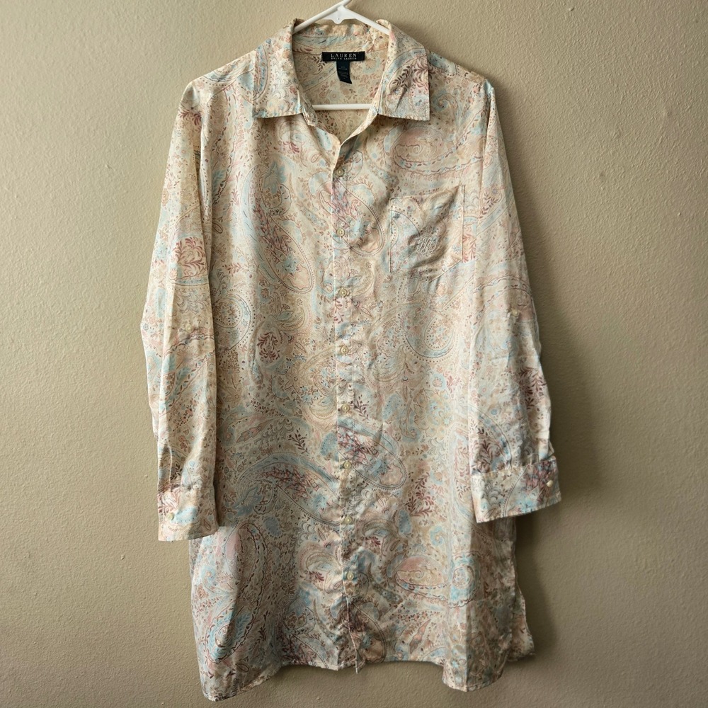 Lauren Ralph Lauren Womens Paisley Sleep Shirt Nightgown Pastel Blue Pink L